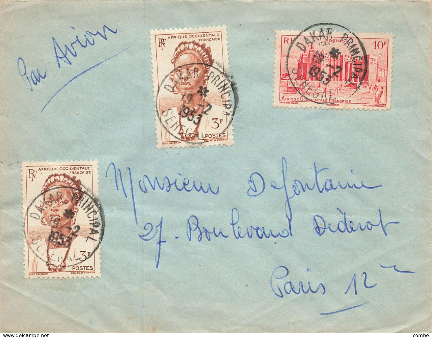 LETTRE. 19 2 1053. 1° LIAISON DAKAR PARIS PAR AVION A REACTION - Autres & Non Classés