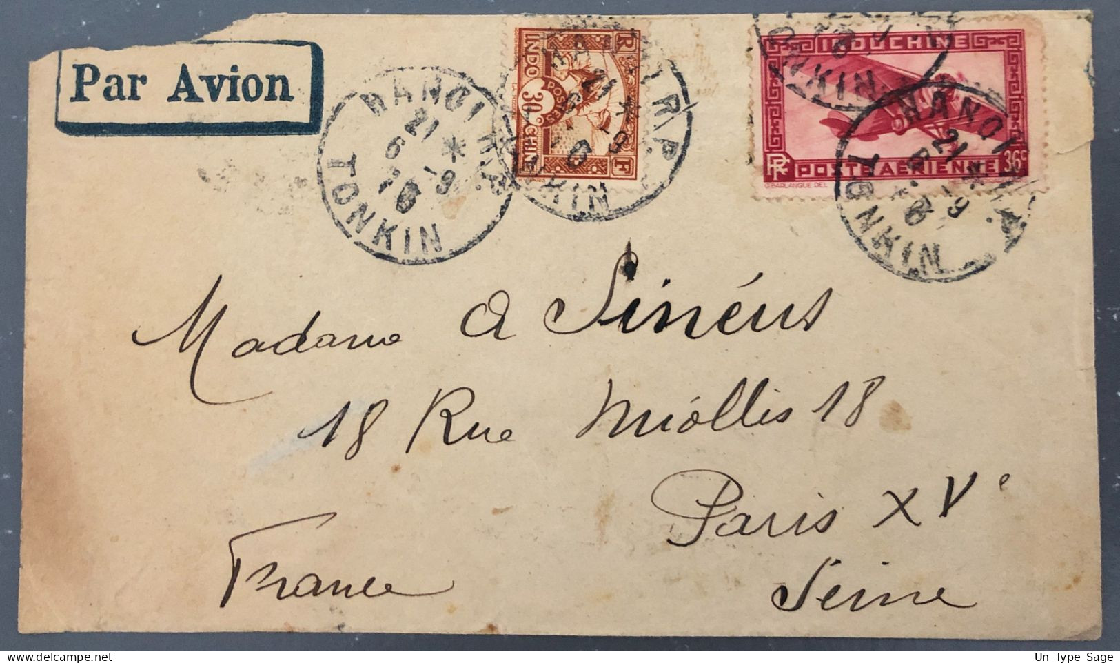 Indochine, Divers Sur Enveloppe TAD Hanoi R.P. 6.9.1933 - (B2521) - Briefe U. Dokumente