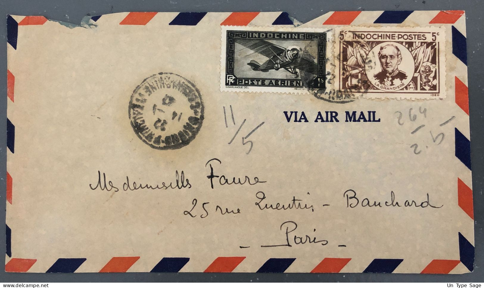 Indochine, Divers Sur Enveloppe Pour Paris - (B2523) - Cartas & Documentos