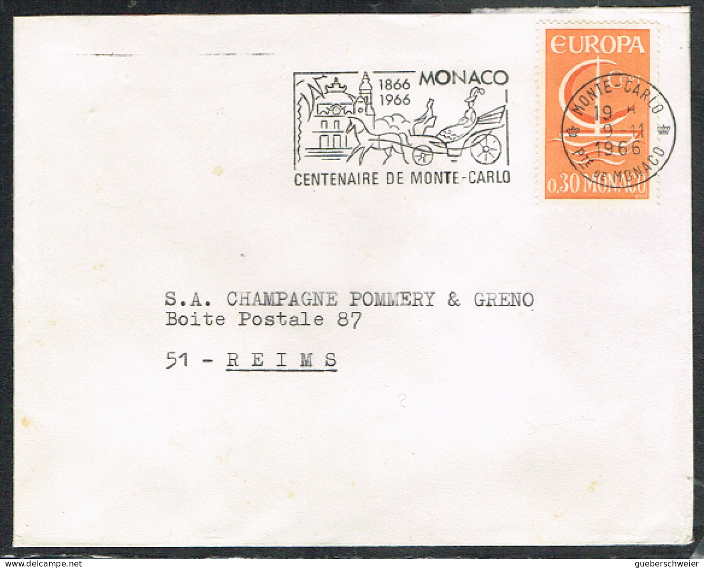 EUR66-L4 - MONACO N° 898 EUROPA Sur Lettre Avec Flamme Centenaire De Monte-Carlo - Covers & Documents