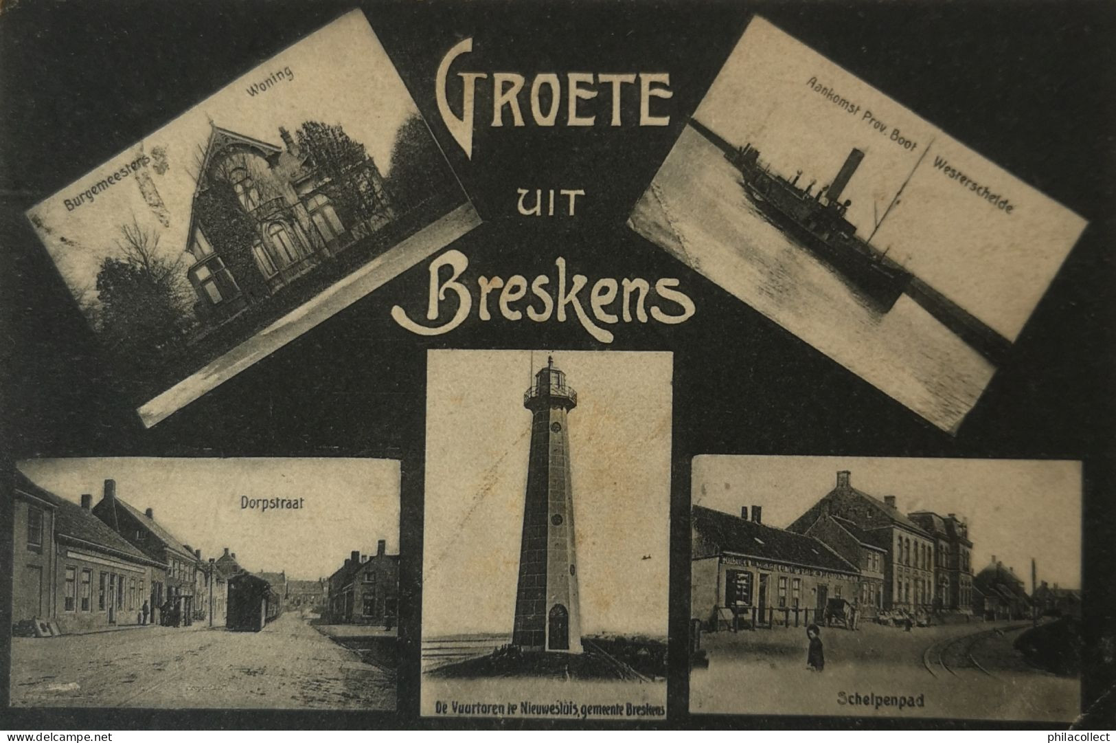 Breskens (Zld.) Groete Uit - Meerluik Oa Dorpstraat Met Stoomtram! Zie Vergroting Beeld Links Onder) 1907 Zeldzaam - Breskens