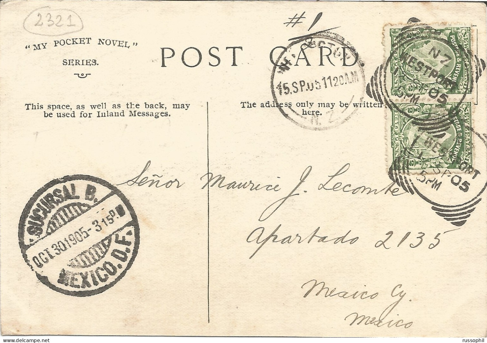 NZ - FRANKED PC (VIEW OF OLD HAMPTON UK) FROM WESTPORT TO MEXICO - GOOD DESTINATION - 1905 - Lettres & Documents