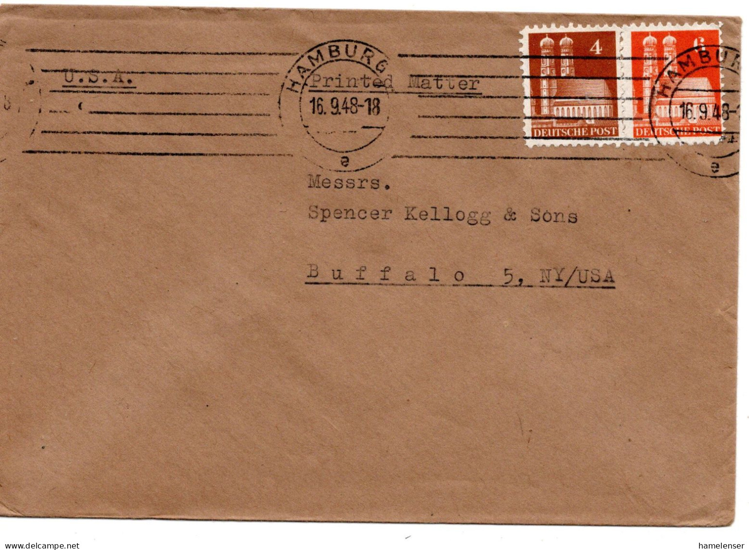 70752 - Bizone - 1948 - 6Pfg Bauten MiF A DrucksBf HAMBURG -> Buffalo, NY (USA) - Lettres & Documents