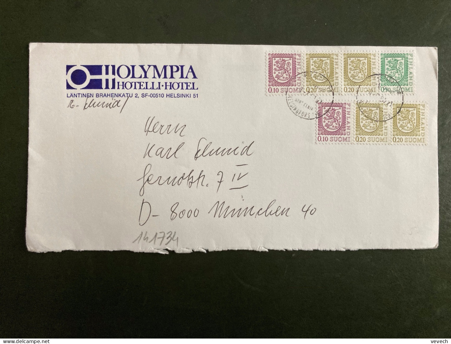 LETTRE OLYMPIA HOTELLI HOTEL TP 0,50 + 0,20 X2 + 0,10 X2 OBL.8 7 81 HELSINKI - Lettres & Documents