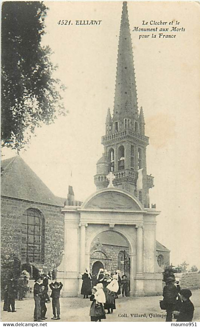 29 ELLIANT - Le Clocher Et Le Monument Aux Morts Pour La France - Elliant