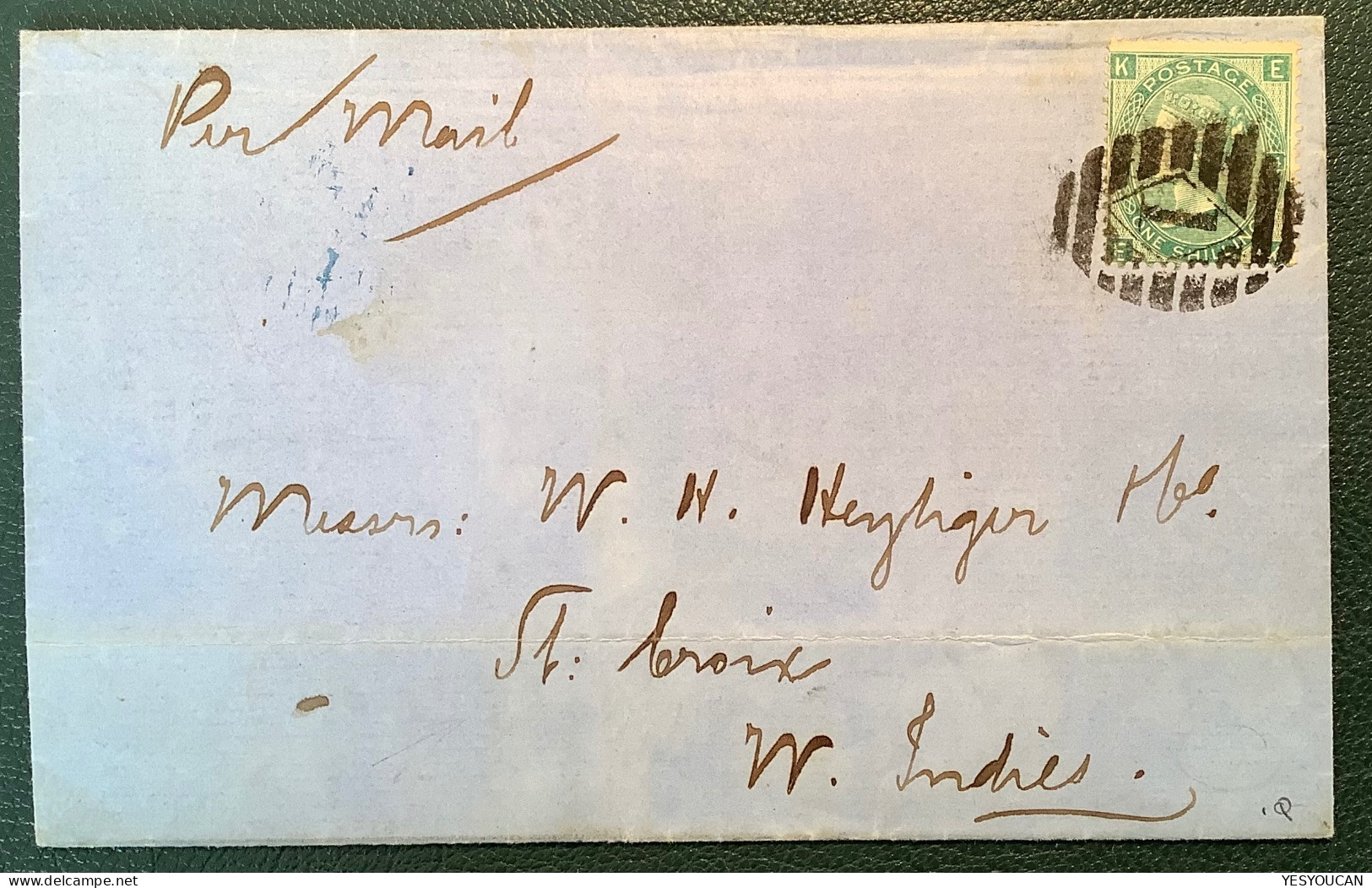 DWI: 1866 RARE INCOMING MAIL FROM GB Franked 1s Queen Victoria Cover From London>ST CROIX, DANISH WEST INDIES (Denmark - Danimarca (Antille)