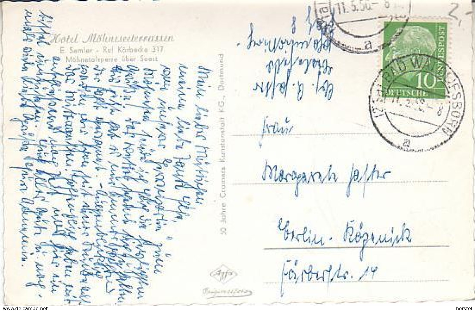 D-59519 Möhnesee - Möhnetalsperre - Hotel Möhneseeterrassen - Cekade Luftbild - Stamp 1956 - Möhnetalsperre