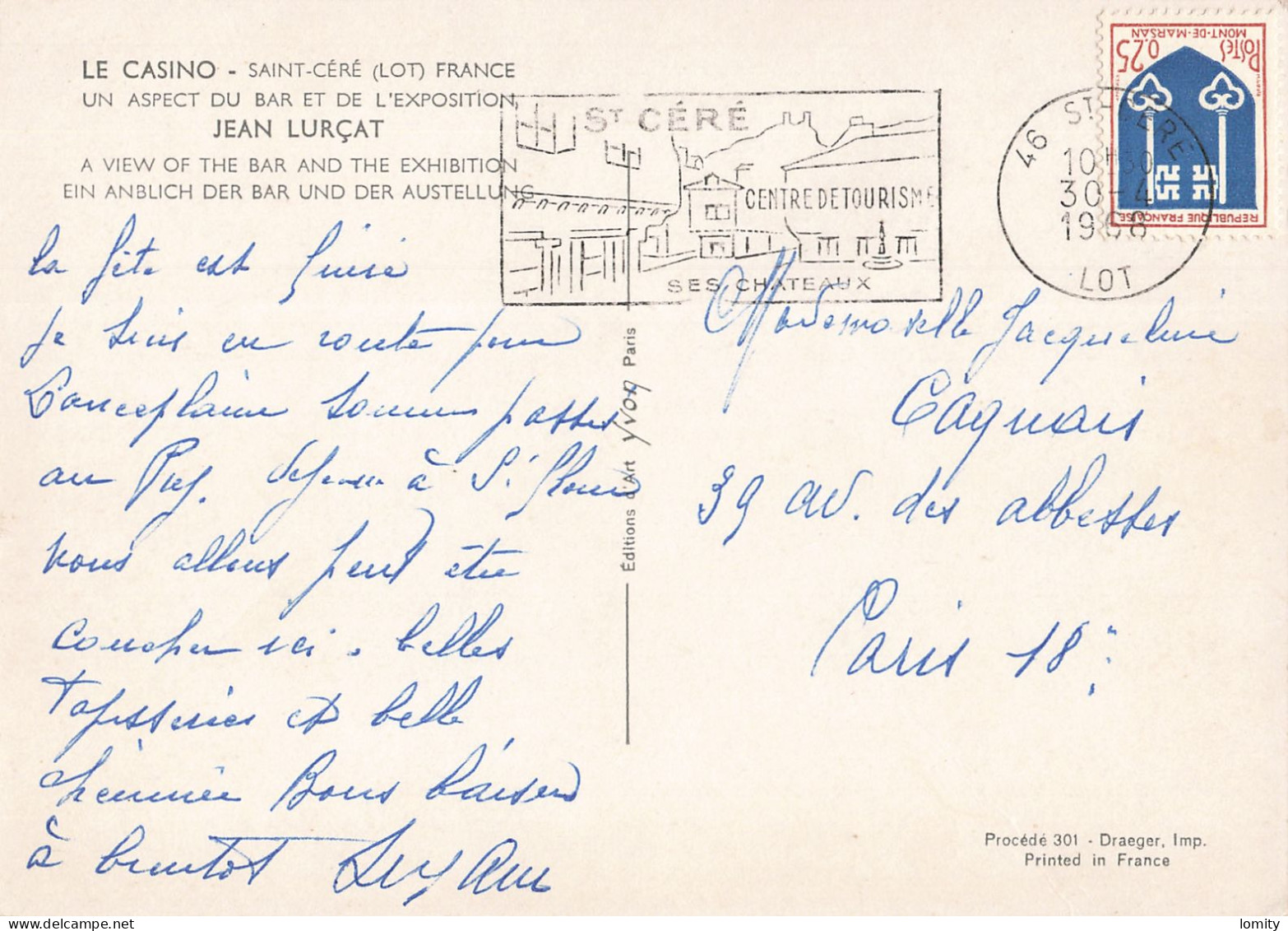 46 Saint Céré Le Casino Un Aspect Du Bar Et De L' Exposition Jean Lurçat CPM Cachet 1966 - Saint-Céré