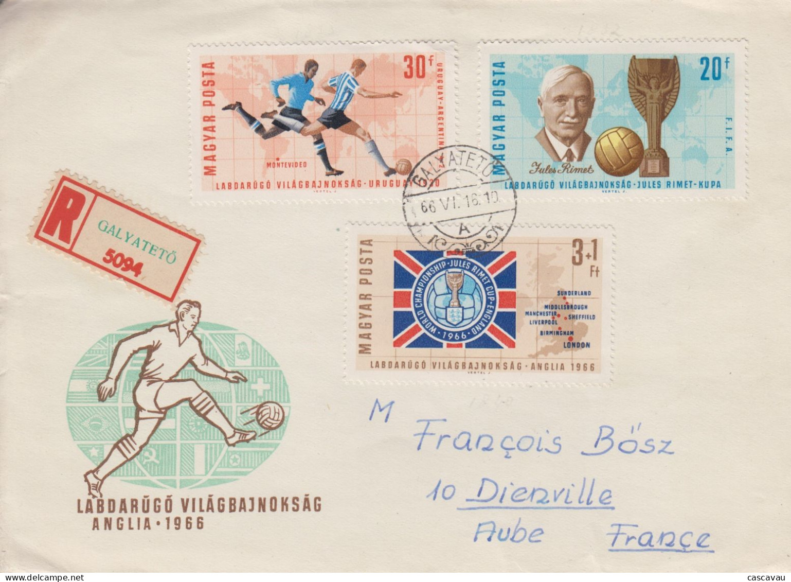 Enveloppe  Recommandée  FDC  1er  Jour   HONGRIE    Coupe  Du   Monde  De  Football   ANGLETERRE   1966 - 1966 – Inglaterra