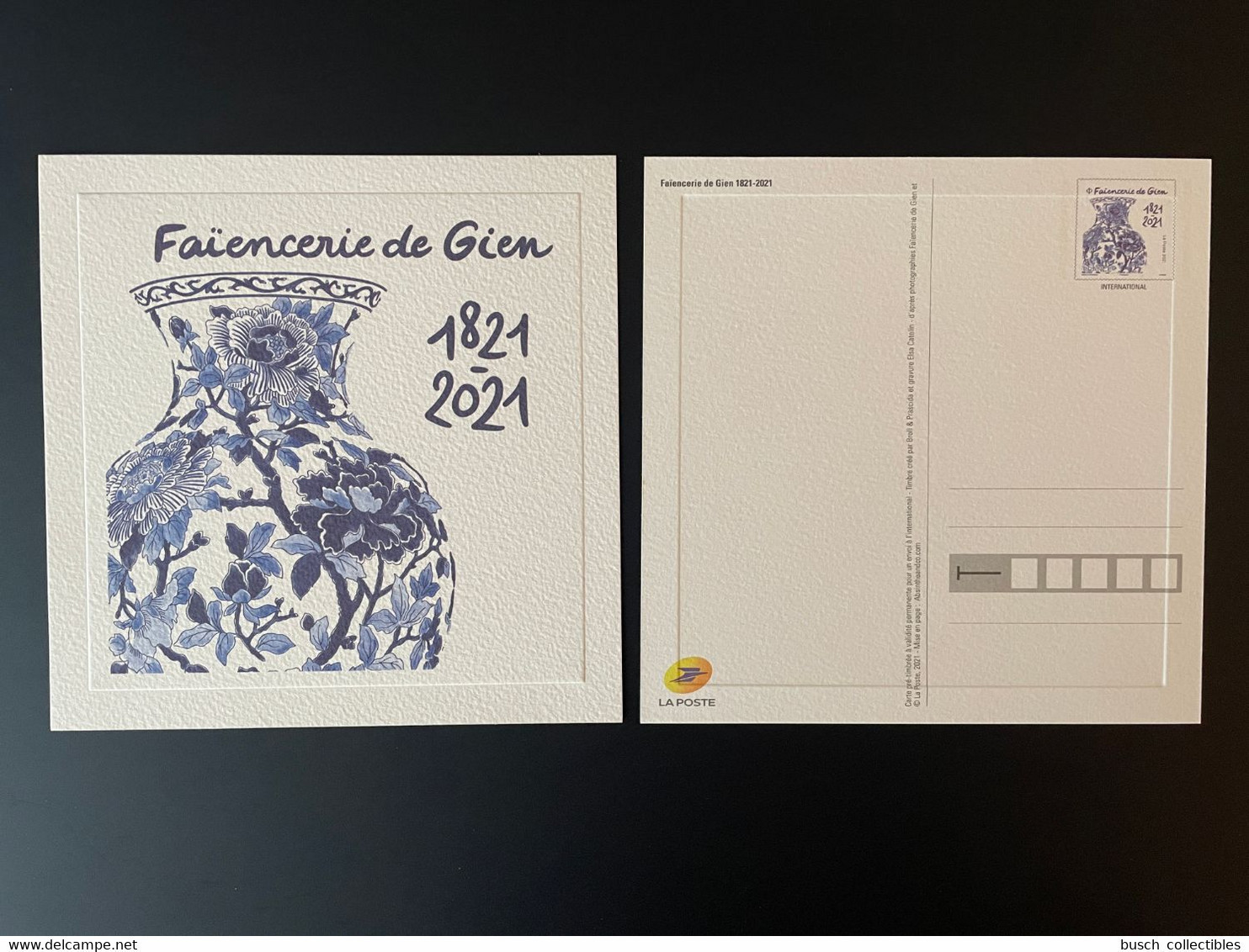 France 2021 Stationery Entier Ganzsache Faïencerie De Gien 1821 Pottery Steingut - PAP : Su Commissione Privata TSC E Sovrastampe Semi-ufficiali