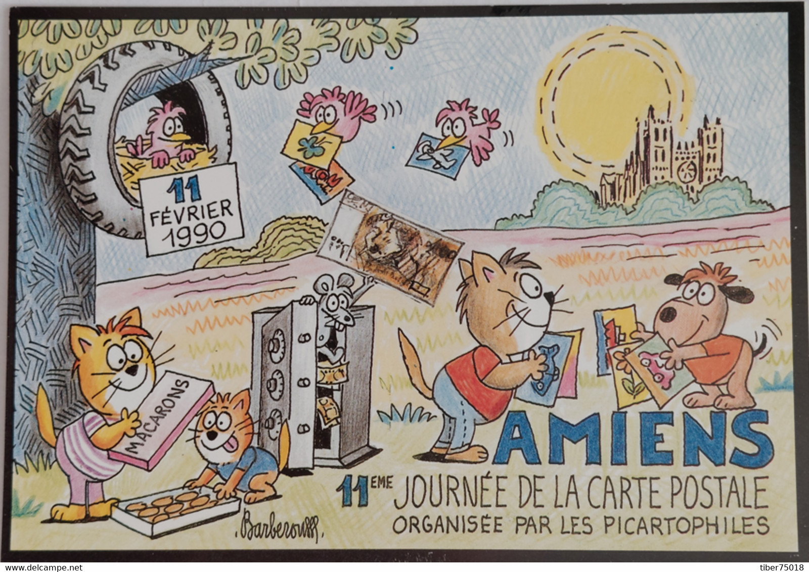 Carte Postale - 11e Journée De La Carte Postale - Amiens (chats - Chien - Souris - Oiseaux) Illustration : Barberousse - Barberousse