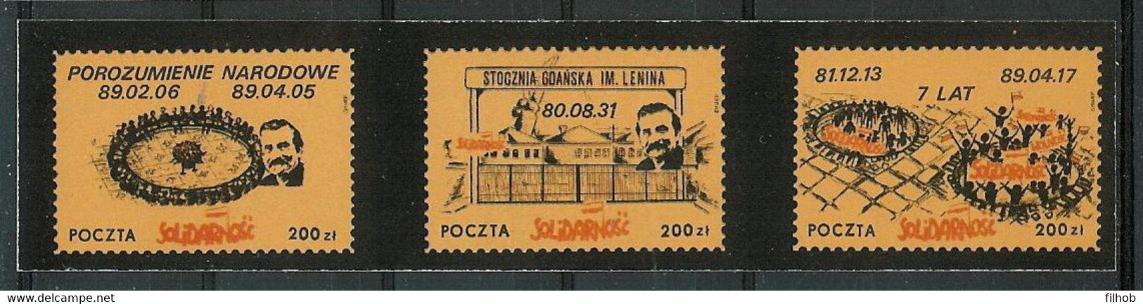 Poland SOLIDARITY (S156): National Agreement (brown-yellow 3x) - Solidarnosc-Vignetten