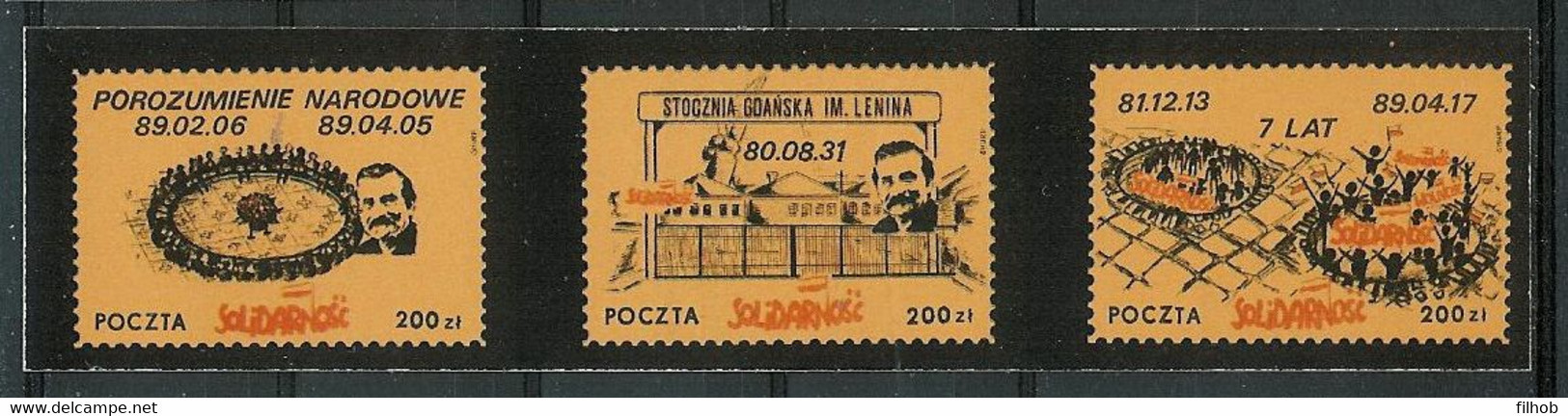 Poland SOLIDARITY (S156): National Agreement (brown-yellow 3x) - Vignettes Solidarnosc