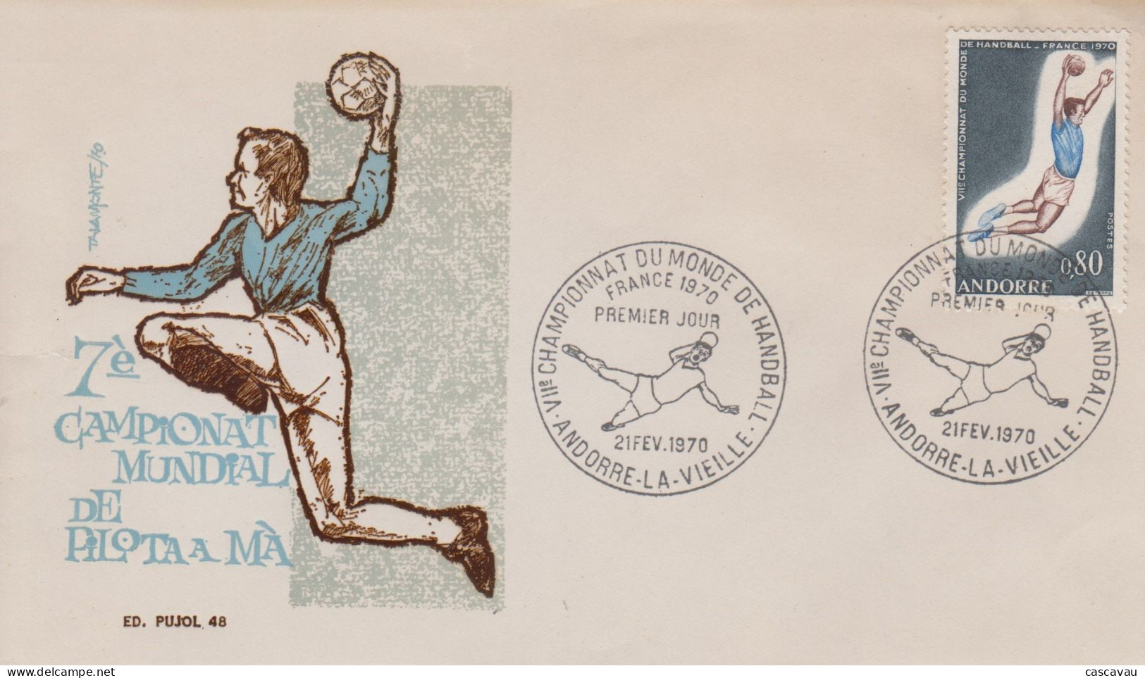 Enveloppe   FDC  1er  Jour    ANDORRE    Championnat  Du  Monde  De  HAND BALL  PARIS   1970 - Balonmano