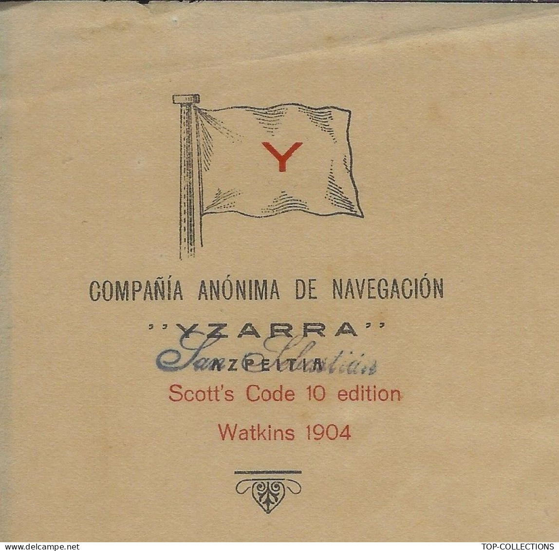 1919 NAVIGATION  ENTETE  PAVILLON HOUSEFLAG Compania Anonima De Navegacion Yzarra Bilbao Espagne  Sign. &  Cachet Comm. - 1900 – 1949