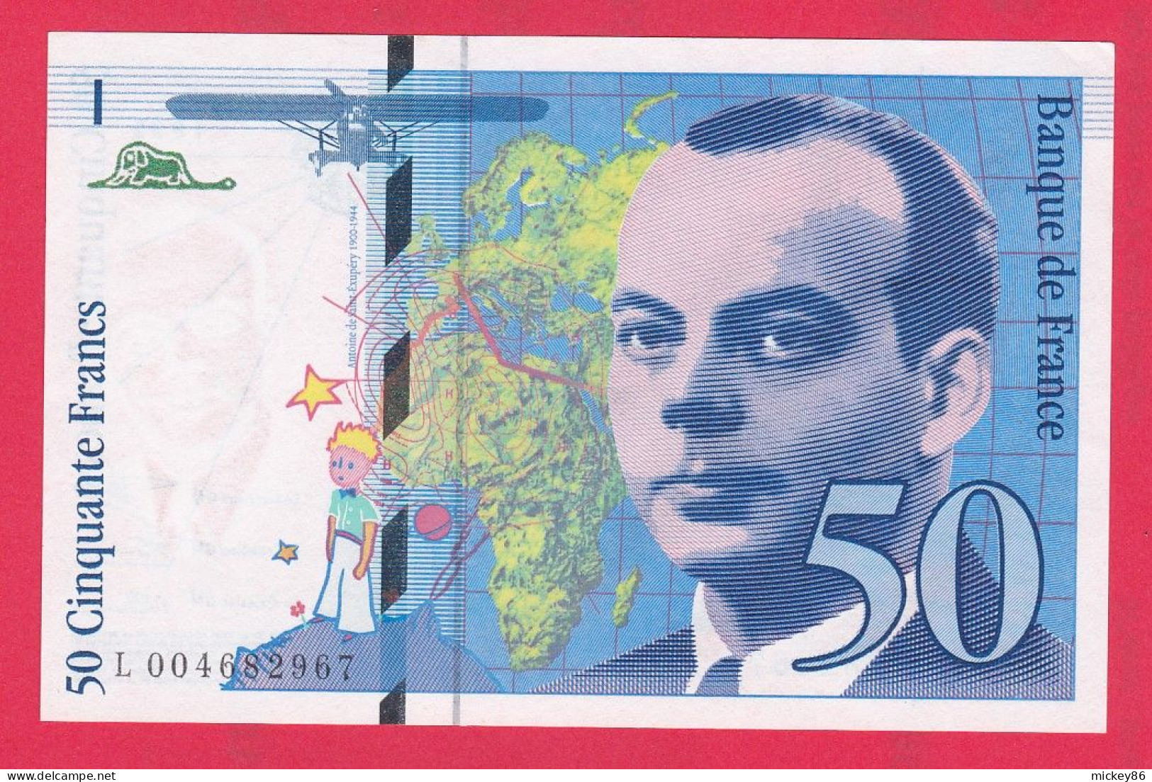 France-1992--billet  50F "St Exupéry"  N°  L 004682967 ---SPL -- .....Excellent  état - 50 F 1992-1999 ''St Exupéry''