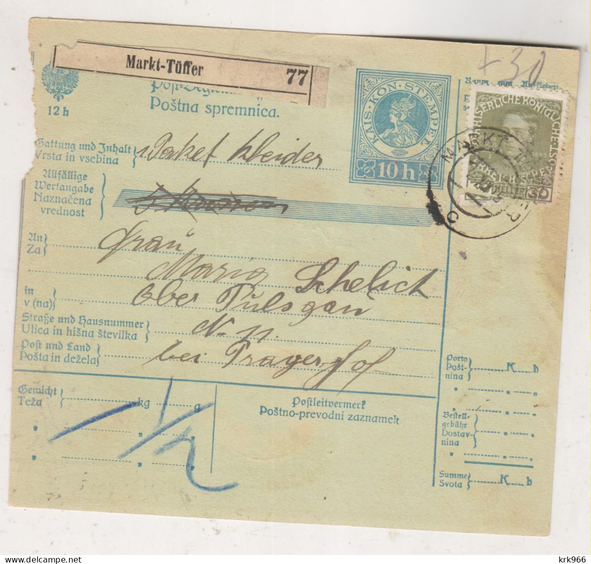 SLOVENIA,Austria 1915 MARKT TUFFER LASKO Parcel Card - Slowenien