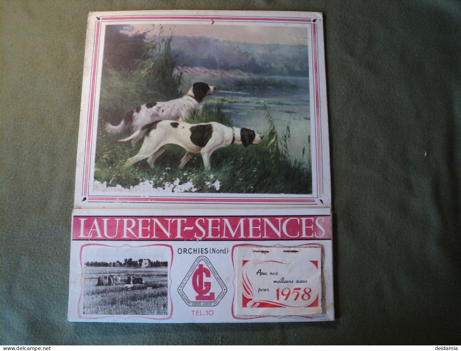 CALENDRIER LAURENT SEMENCES 1958. ORCHIES. NORD. CHIENS DE CHASSE - Big : 1941-60