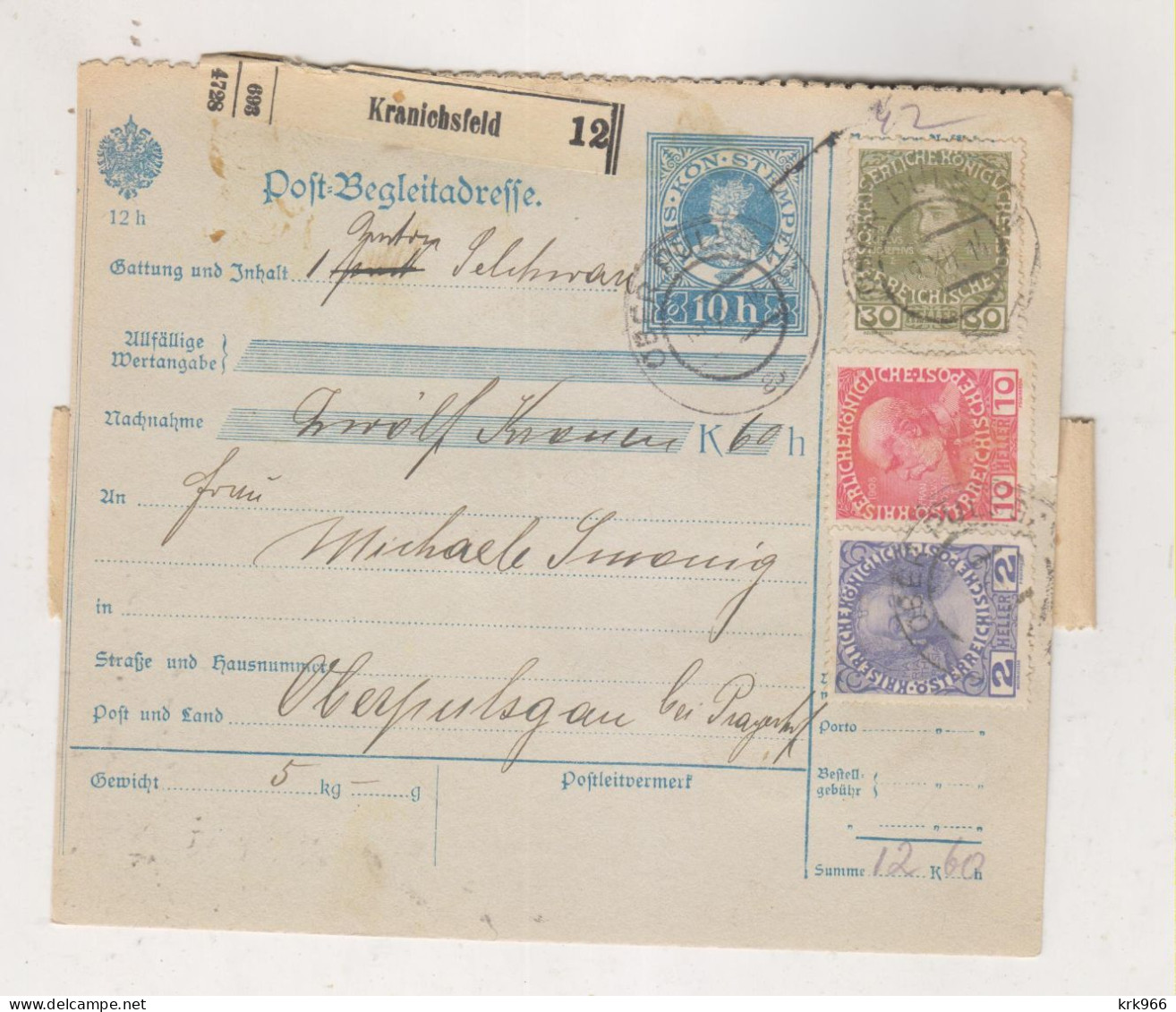 SLOVENIA,Austria 1911 KRANICHSFELD RACE Parcel Card - Slowenien