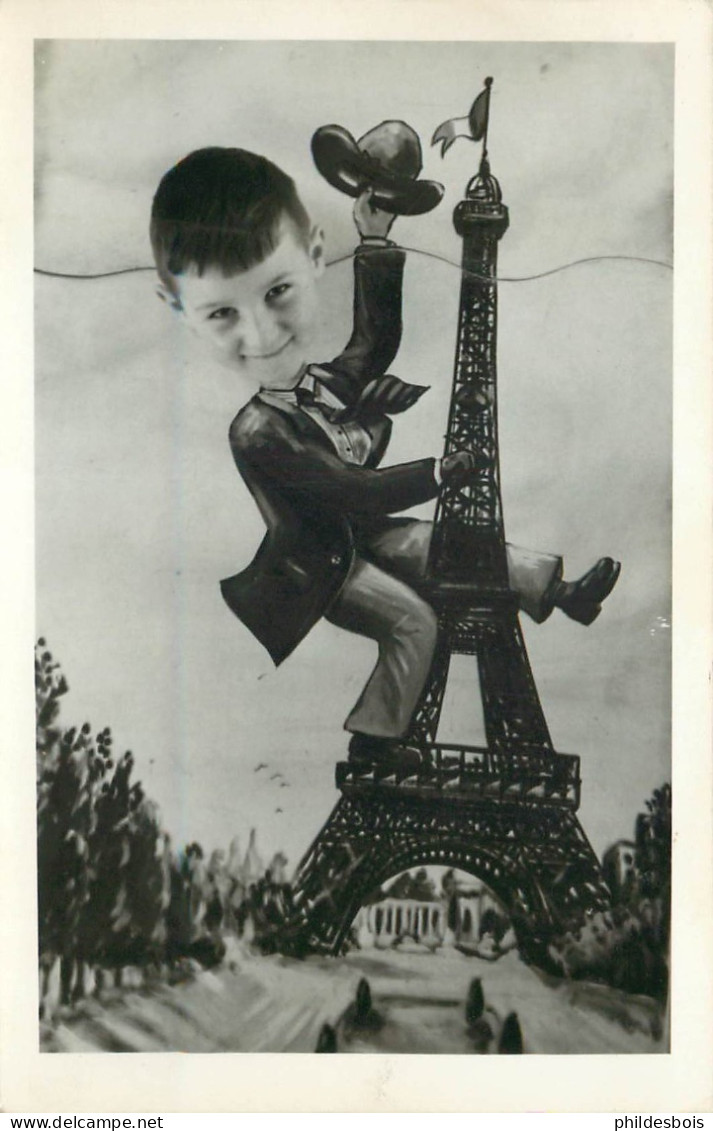 PHOTO MONTAGE  Enfant Sur Tour Eiffel - Photographie
