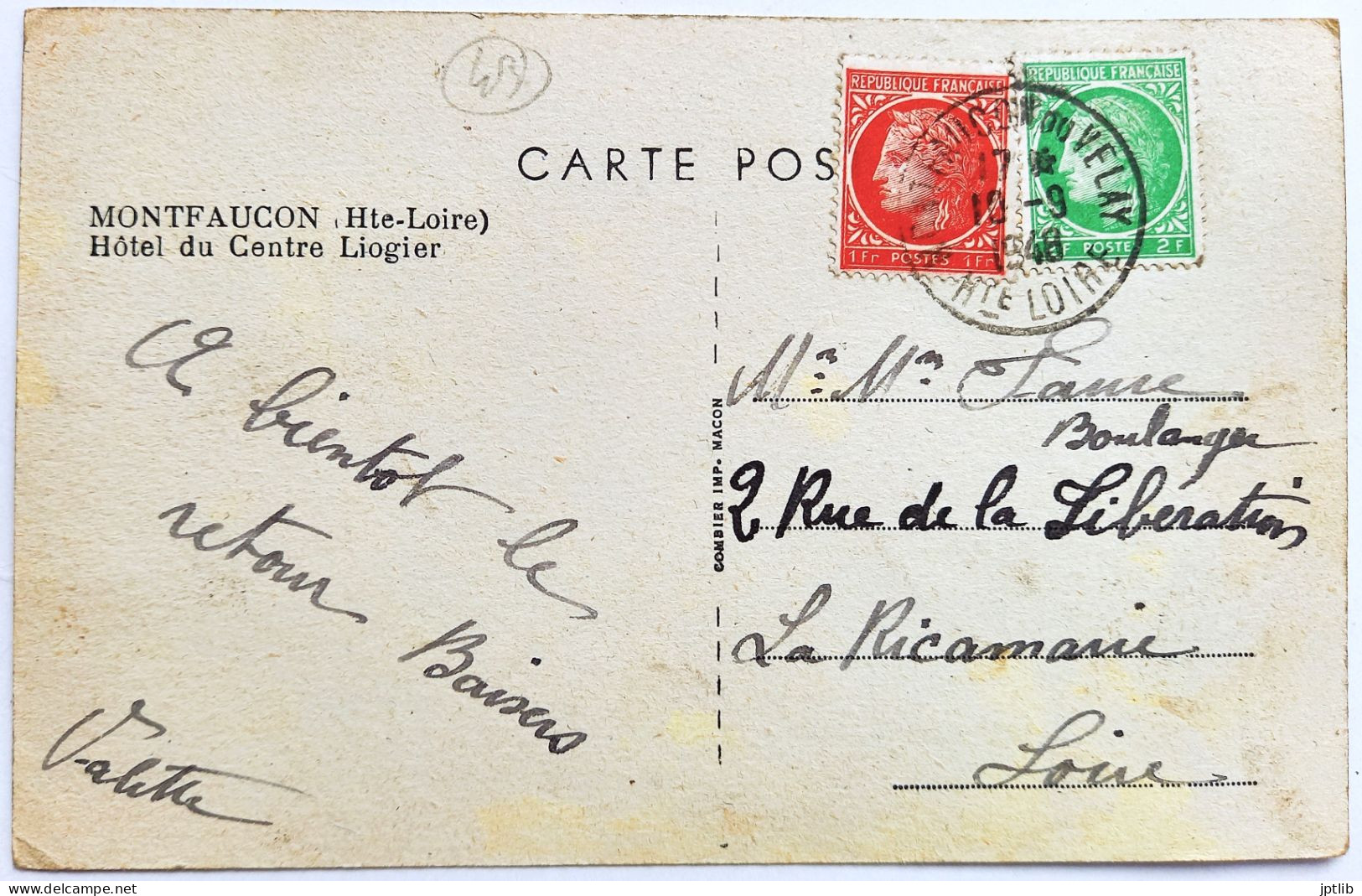 CPA Carte Postale / 43 Haute-Loire, Velay, Montfaucon / Combier Imp. / Hôtel Du Centre Liogier. - Montfaucon En Velay