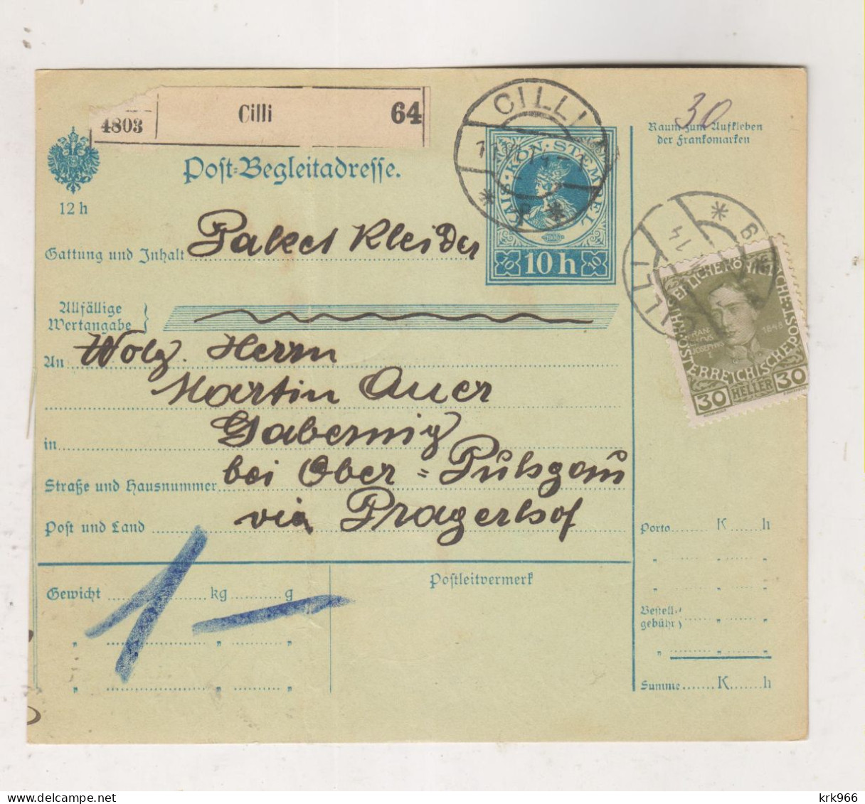 SLOVENIA,Austria 1914 CELJE CILLI  Parcel Card - Slowenien