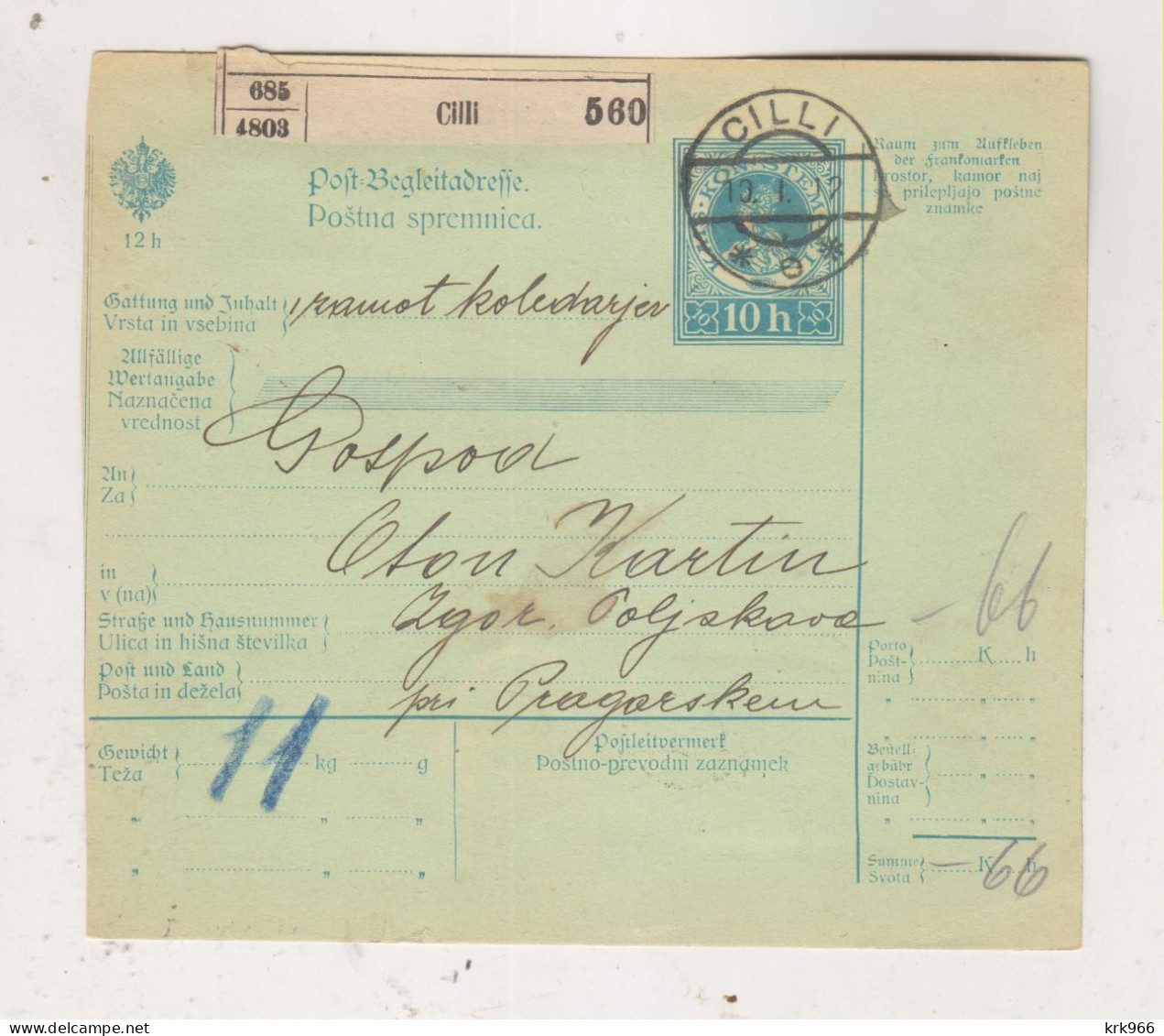 SLOVENIA,Austria 1912 CELJE CILLI  Parcel Card - Slowenien