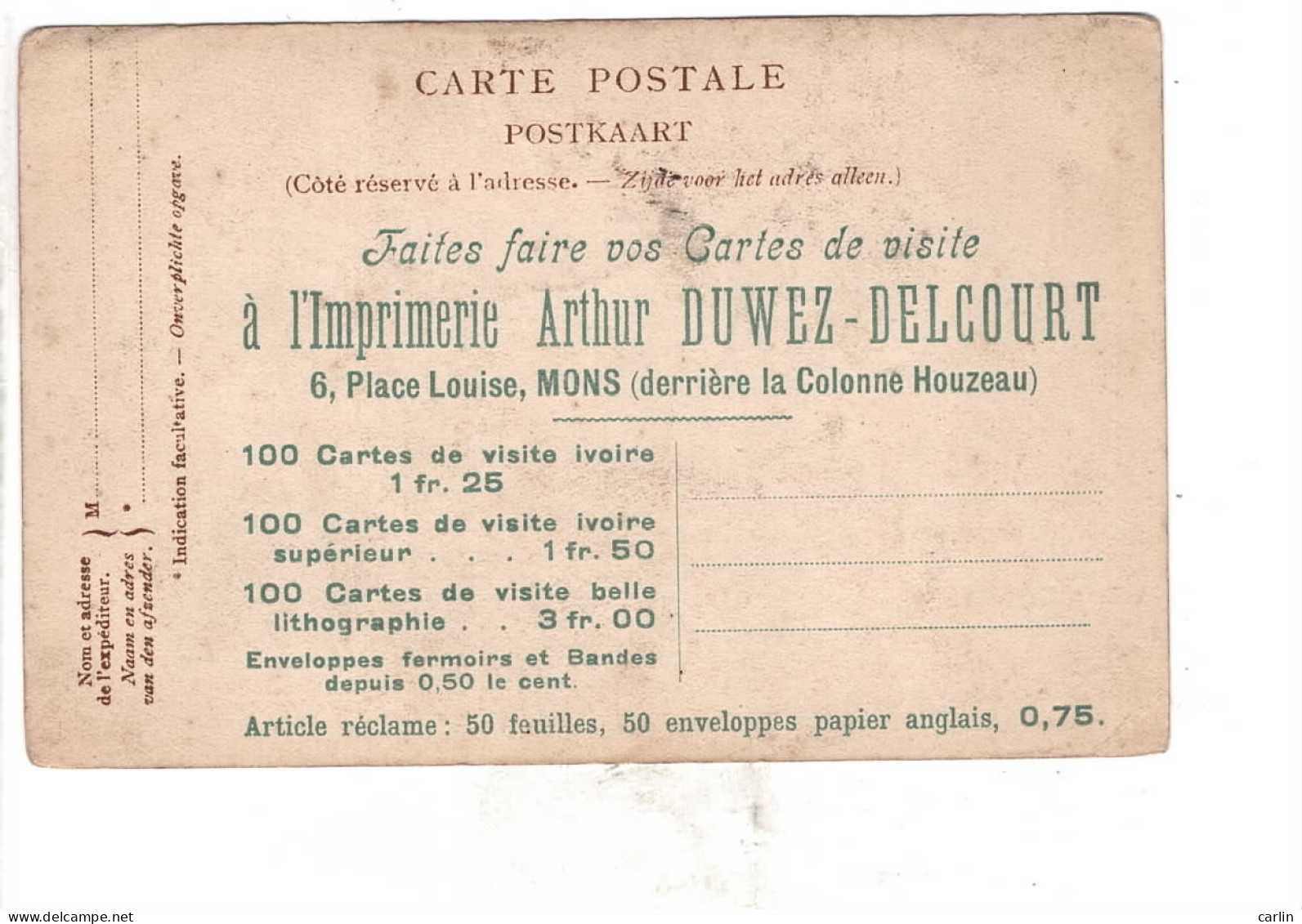 Audregnies Vue Générale ( Carte Publicitaire Mons Imprimerie Arthur Duwez Delcourt ) - Quievrain