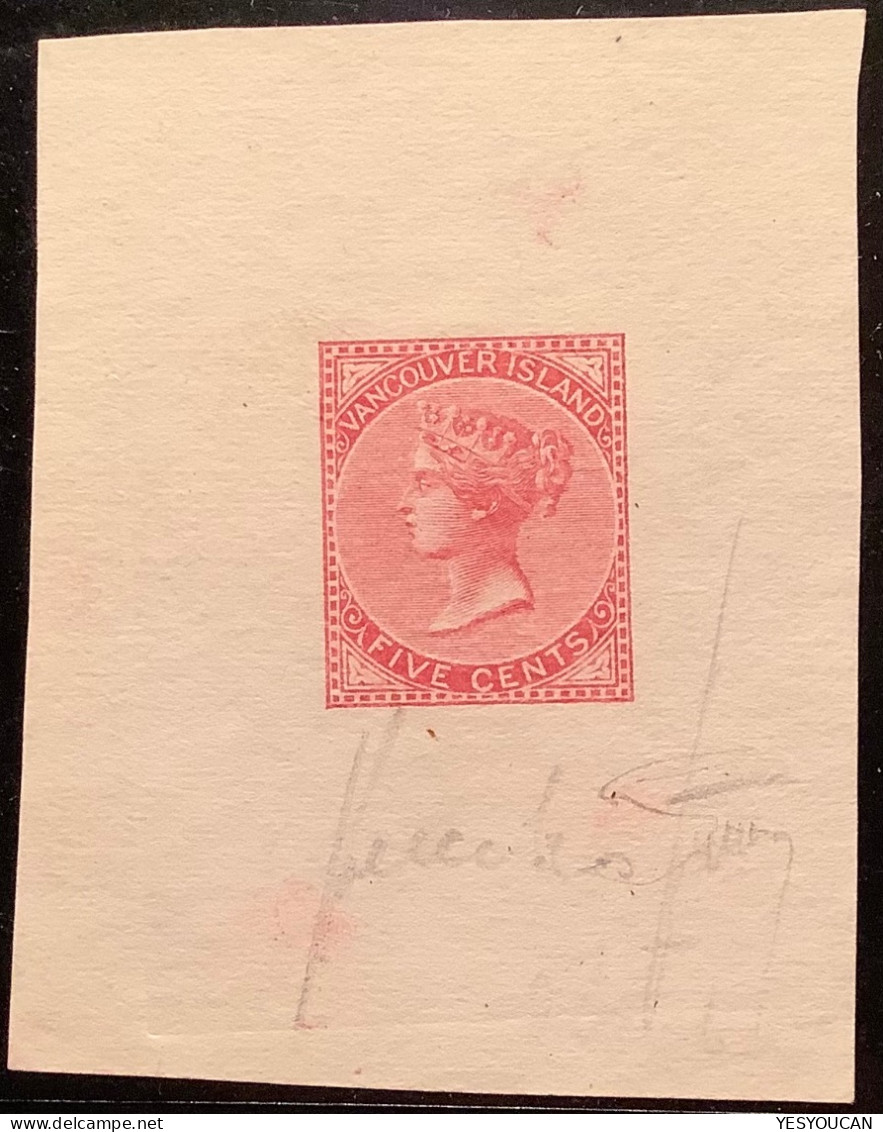 Vancouver Island 1865 5c Red, Rare SPERATI Forgery, Die Proof, Signed   (Canada British Columbia BNA Fälschung Faux De - Nuovi