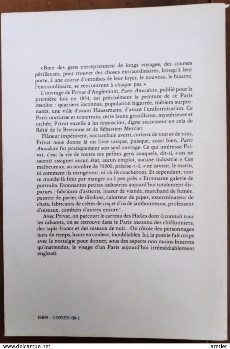 PARIS ANECDOTE Par Alexandre Privat D'Anglemont - Réédition Les Editions De Paris (1984) - Parijs