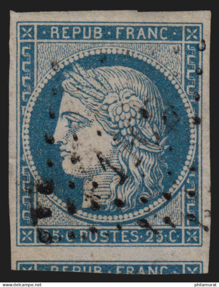 N°4f, Cérès 25c BLEU-CLAIR, Oblitéré Petits Chiffres, 1 Voisin - SUPERBE - 1849-1850 Ceres