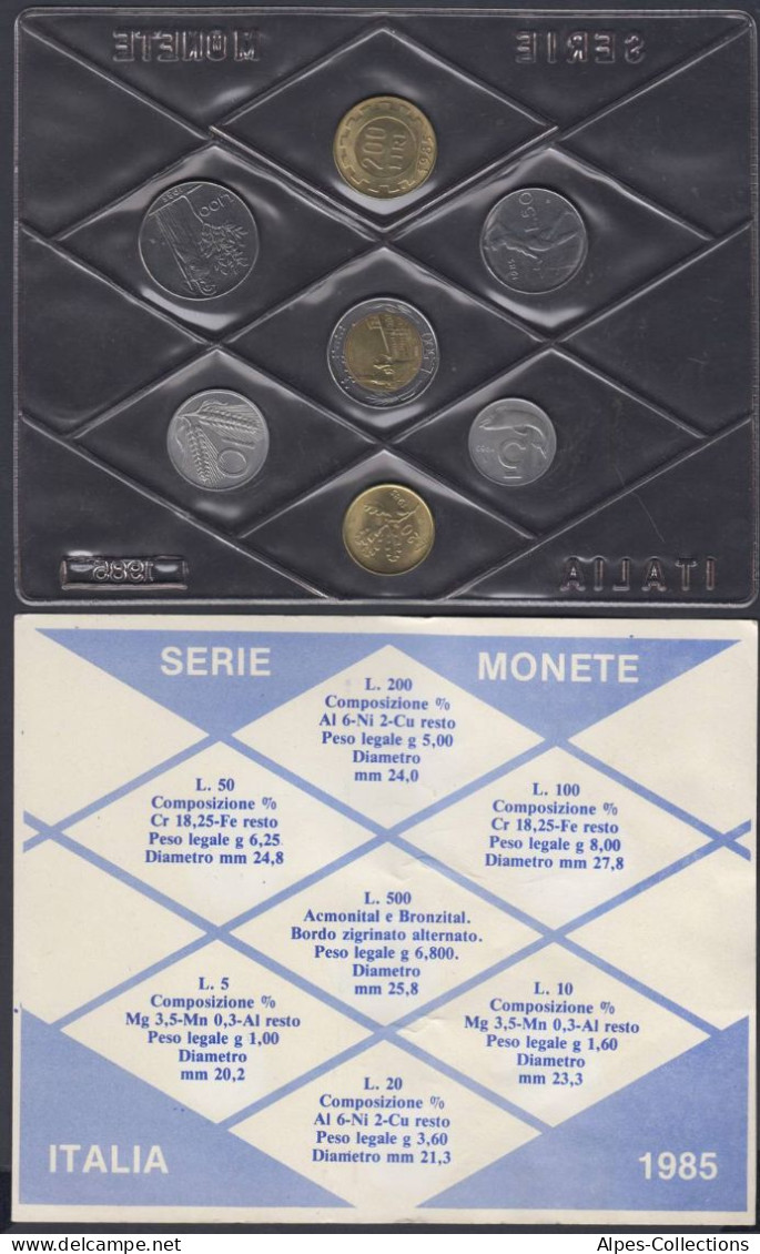 ITAX02 - ITALIE - SET DE 7 MONNAIES - De 5 Lires à 500 Lires - 1985 - Sets Sin Usar &  Sets De Prueba