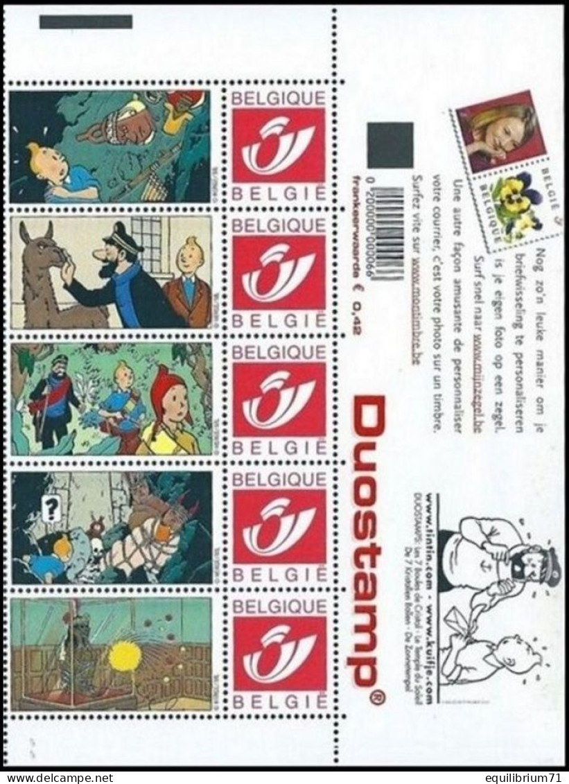 DUOSTAMP** / MYSTAMP**-  Tintin / Kuifje / Tim - Le Temple Du Soleil / De Zonnetempel / Der Tempel Der Sonne - (Hergé) - Philabédés