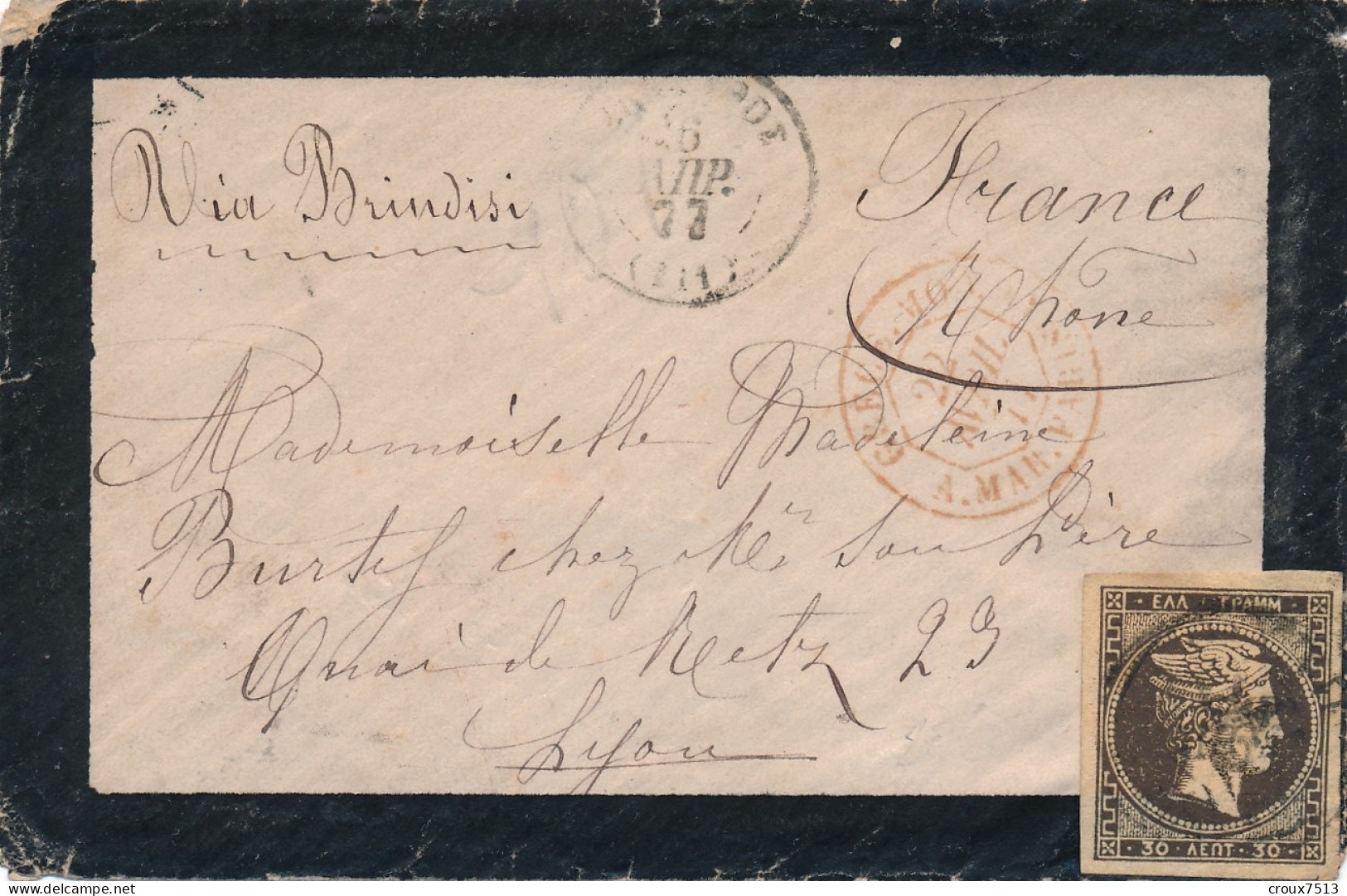 LSC Pour Lyon 1877 30 L  Salles 953 TB. - Lettres & Documents