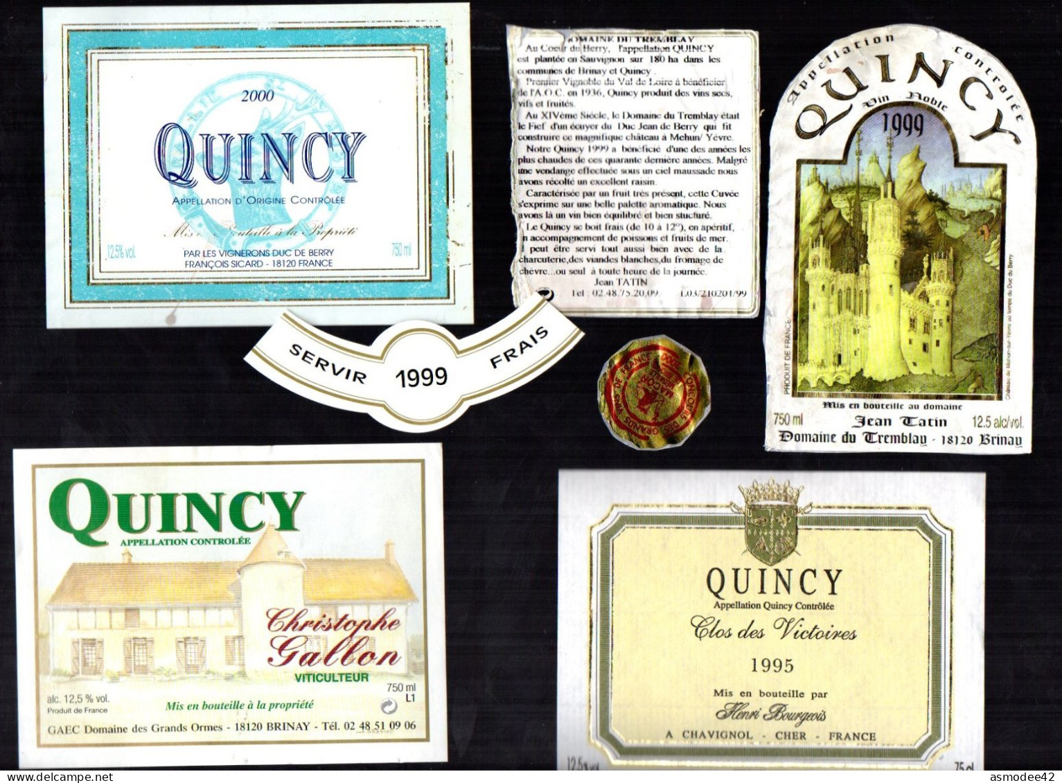 QUINCY   LOT DE 4 ETIQUETTES DE VIN LOT  53 - Lots & Sammlungen