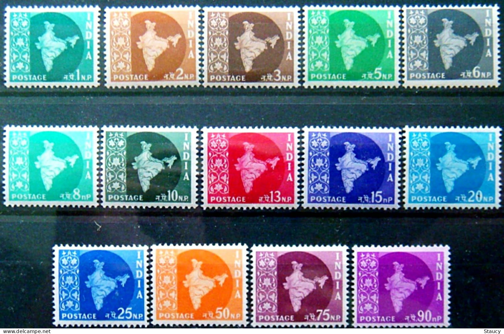 INDIA 1957 MAP Series COMPLETE 14v SET Star Watermark MNH, Very Fine, As Per Scan - Franchigia Militare