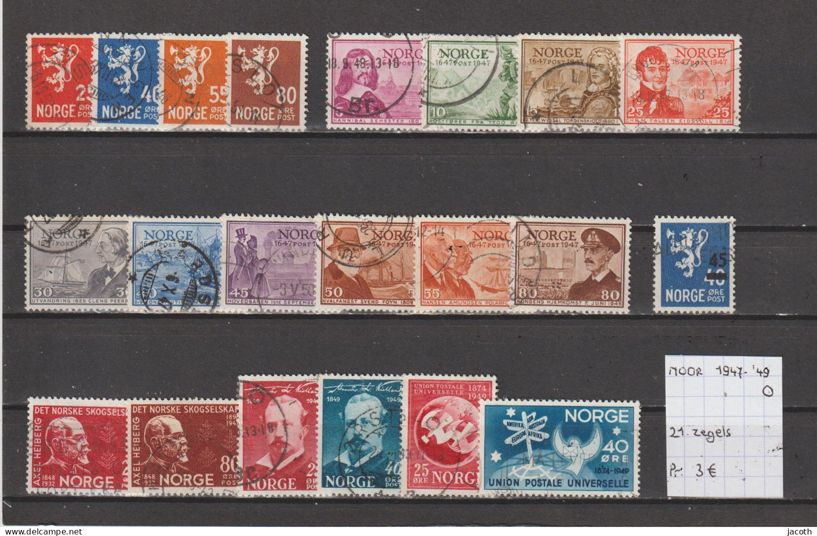 (TJ) Noorwegen 1947-'49 - 21 Zegels (gest./obl./used) - Collections