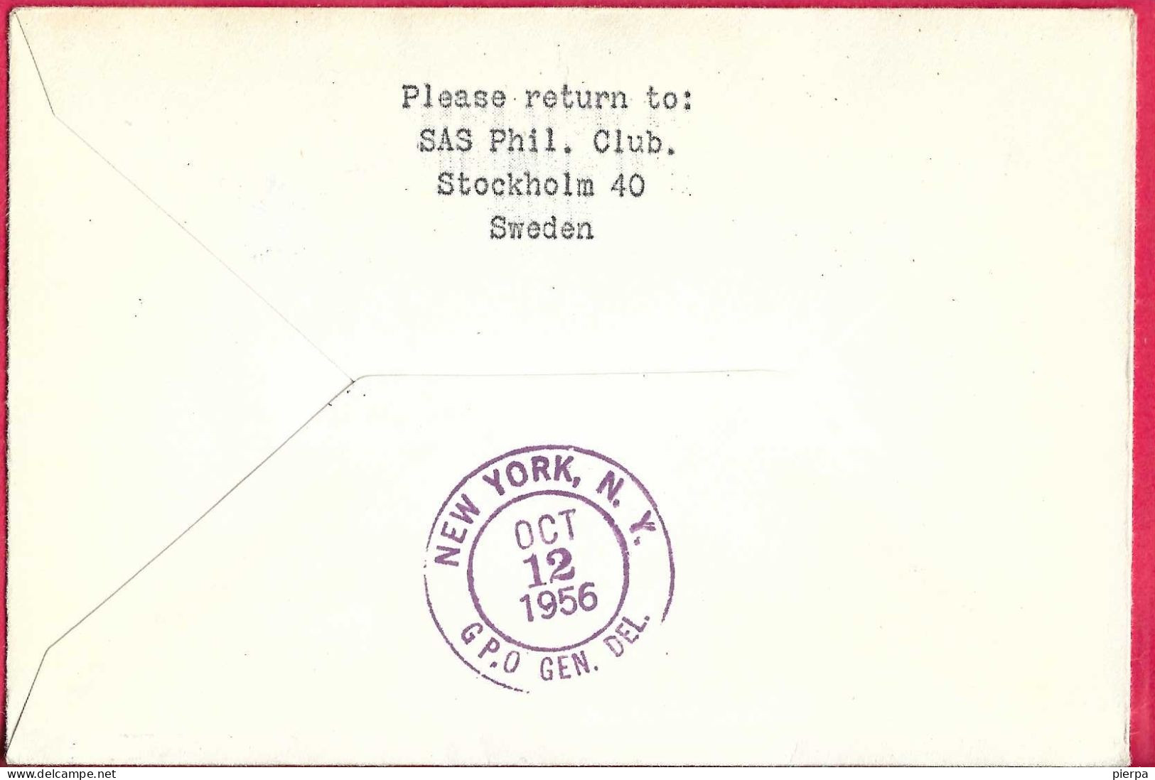 DANMARK - FIRST NON STOP FLIGHT SAS FROM KOBENHAVN TO NEW YORK *10.10.56* ON OFFICIAL COVER - Airmail