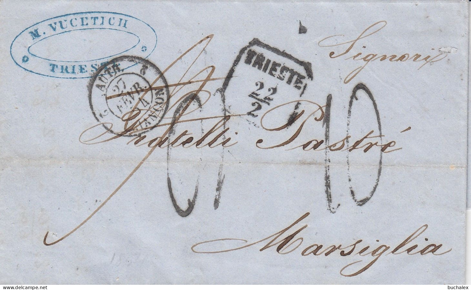 Österreich Vollständiger Vorphilabrief Aus Dem Jahr 1855 Von Trieste Nach Marsiglia (Marseille) - ...-1850 Préphilatélie