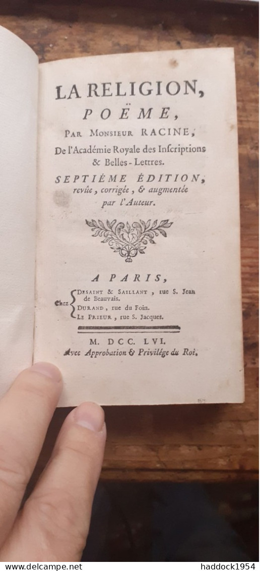 La Religion LOUIS RACINE Desaint Et Saillant 1756 - Auteurs Français