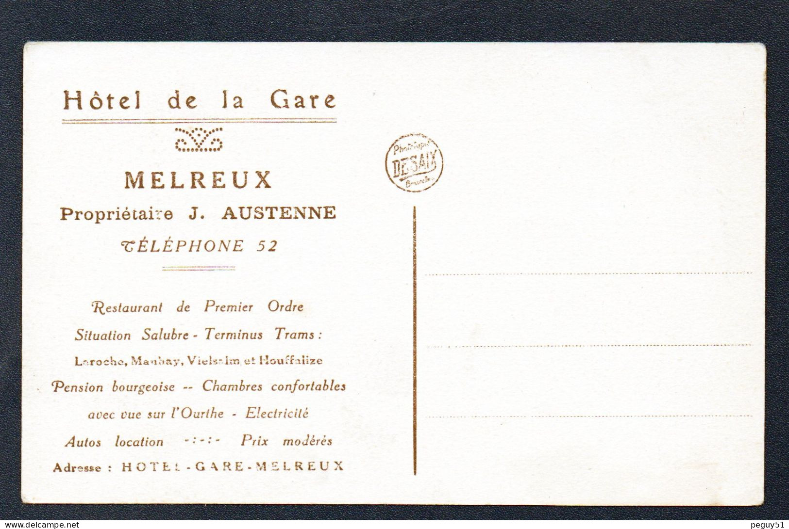 Melreux-sur-Ourthe ( Hotton). Hôtel - Restaurant De La Gare. ( Propr. J. Austenne). Terminus Trams. - Hotton