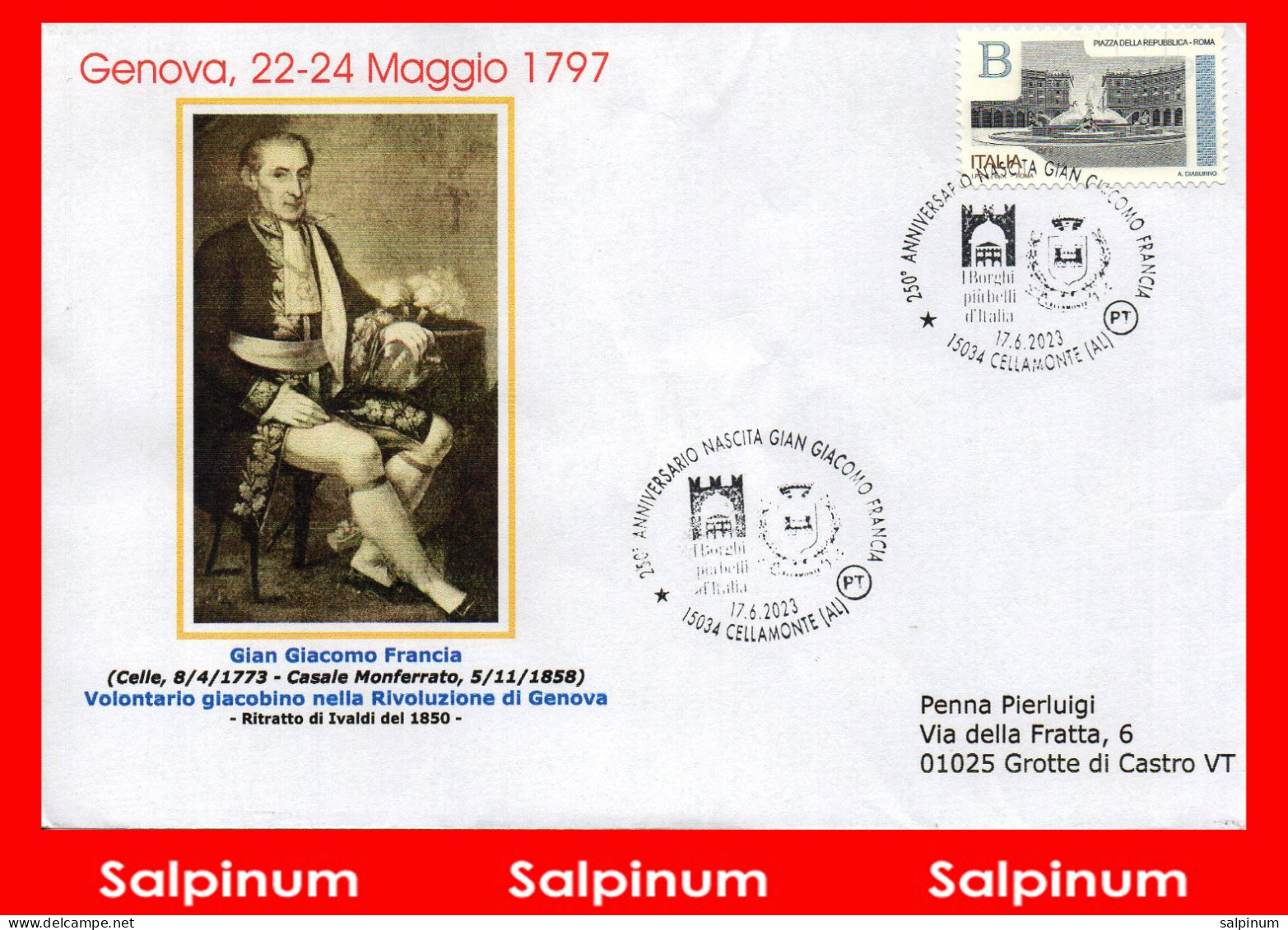 ANNULLO ANNIVERSARIO 250° GIAN GIACOMO FRANCIA RIVOLUZIONE DI GENOVA - 2021-...: Marcophilie