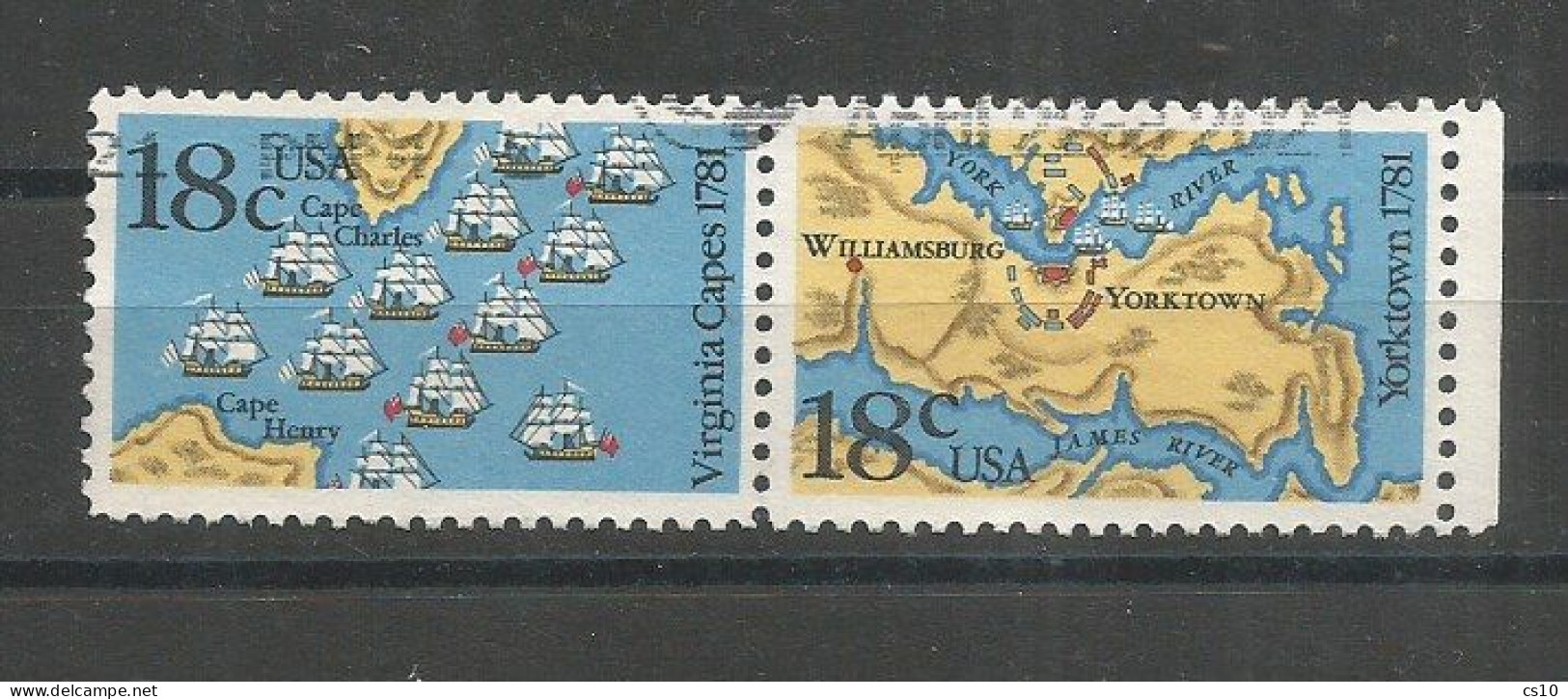 USA 1981 American Bicentennial - Battles Of Yorktown And Virginia Capes Sc.1937/38 VFU Se Tenents Pair - Tiras Cómicas & Múltiples