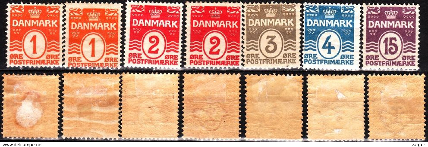 DENMARK 1905/1917 Definitive: Waves, 18 Hearts. 7v. Details In Description, MHOG - Ongebruikt