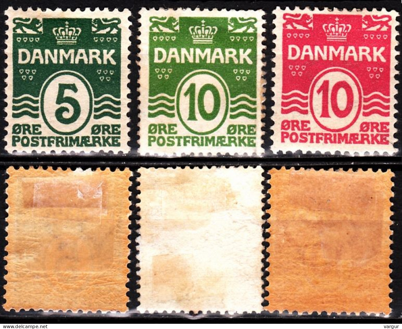 DENMARK 1912/1921 Definitive: Waves, 18 Hearts. 3v. Details In Description, MH - Ongebruikt