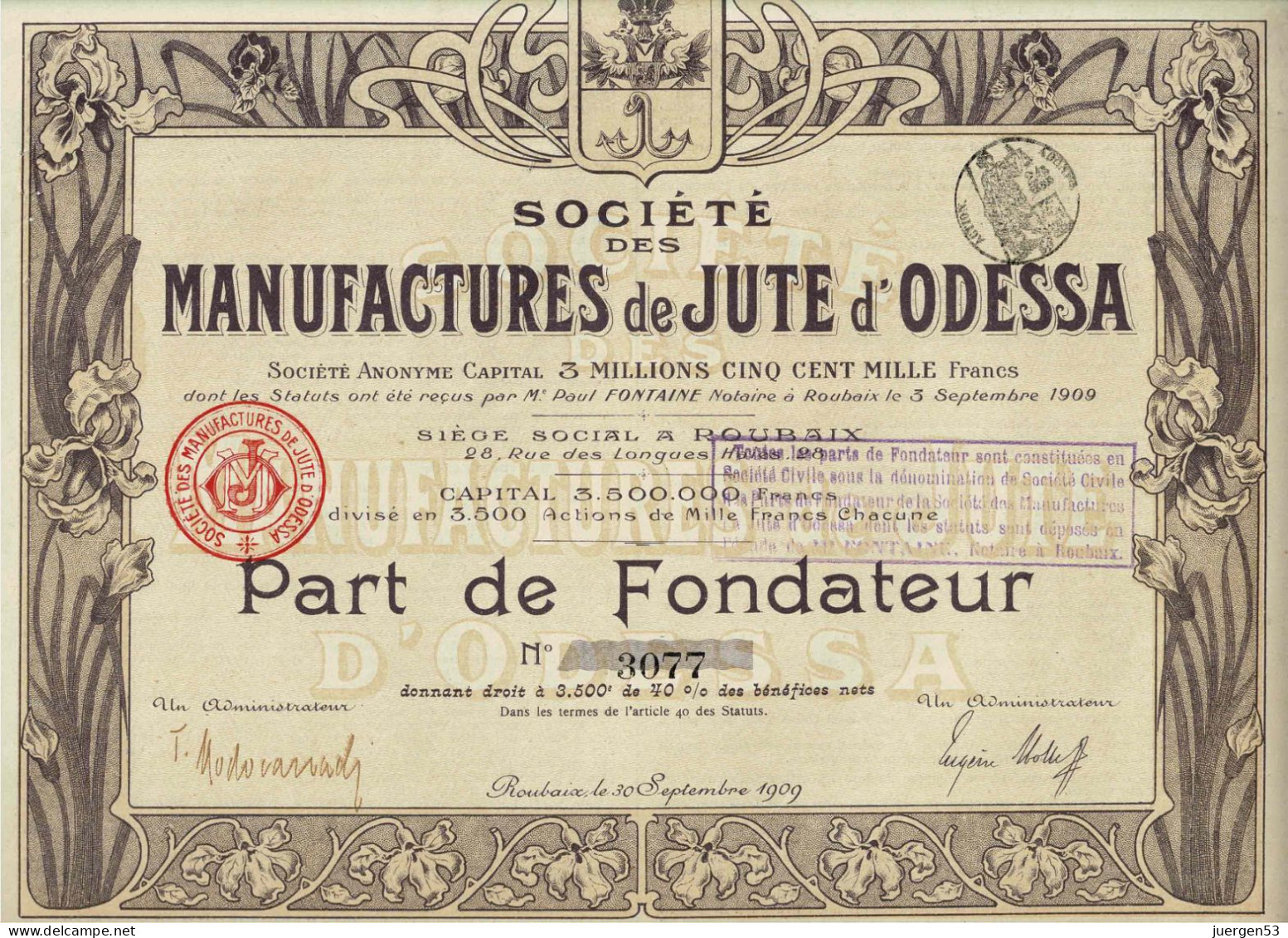 Société Des Manufactures De Jute D'Odessa - Textiel