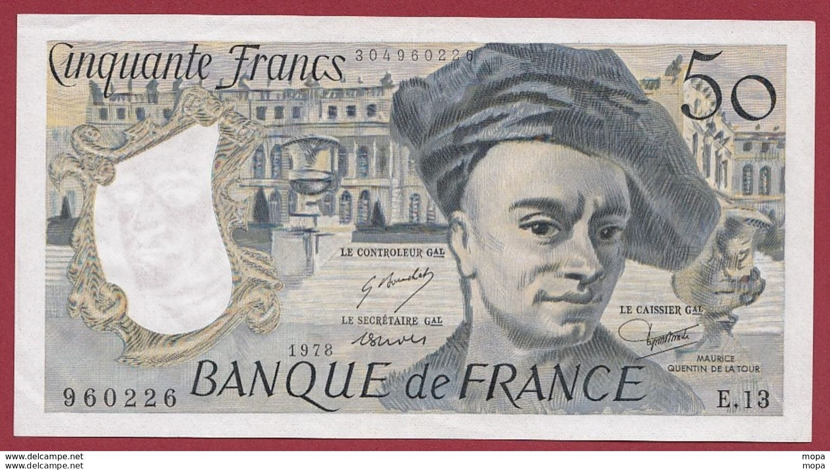 50 Francs "Quentin De La Tour " ----1978---AU -UNC/SPL---ALPH .E.13---AUCUN TROU D EPINGLE  -BILLET MAGNIFIQUE - 50 F 1976-1992 ''quentin De La Tour''