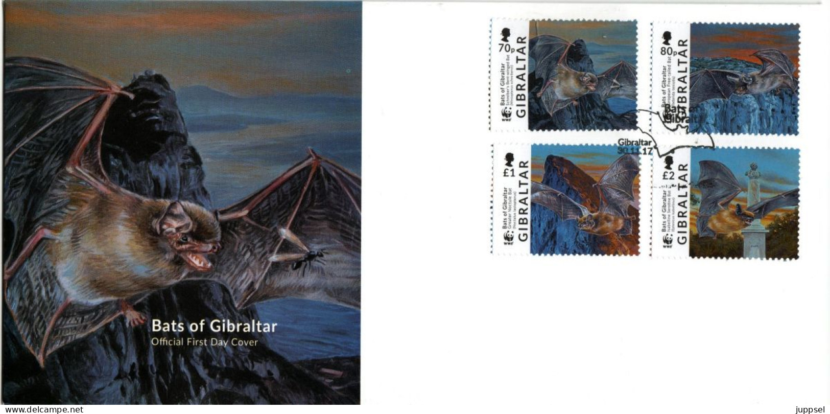 WWF Local FDC  GIBRALTAR, Bats    /    Lettre De Première Jour,  Chauve-souris  -  2017 - Bats