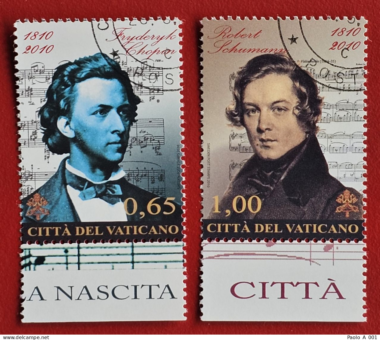 VATICANO VATICAN 2010 FIRST DAY FREDERIC CHOPIN ROBERT SCHUMANN 1677 1678 FULL GUM - Gebraucht