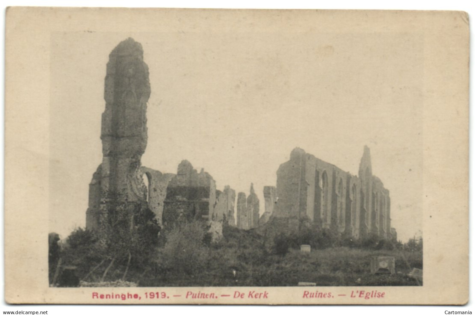 Reninghe 1919 - Puinen - De Kerk - Lo-Reninge